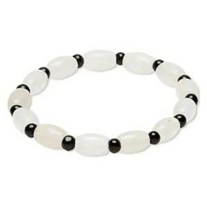 White Mountain Jade and Black Obsidian Beads Gemstone Stretch Bracelet